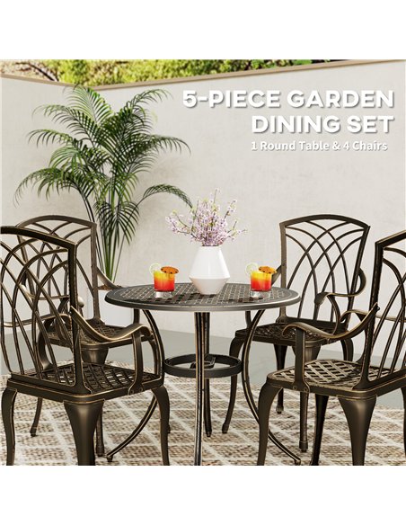 Outsunny 5 Pieces Garden Dining Set for 4, Cast Aluminium Outdoor Dining Set with 4 Armchairs and Round Dining Table with Paraso - pic 151210 | FastDaddyshop