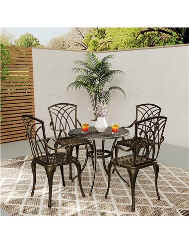 Outsunny 5 Pieces Garden Dining Set for 4, Cast Aluminium Outdoor Dining Set with 4 Armchairs and Round Dining Table with Paraso