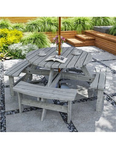 Outsunny 8-Seater Wooden Picnic Set-Fir Wood
