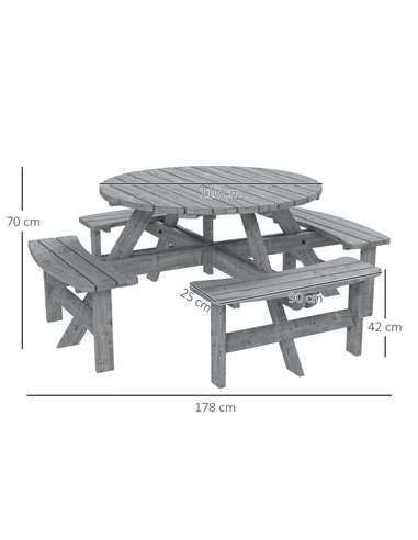 Outsunny 8-Seater Wooden Picnic Set-Fir Wood