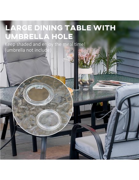 Outsunny 7 Pieces Garden Dining Set with Table and 6 Cushioned Armchairs, Black - pic 15122 | FastDaddyshop