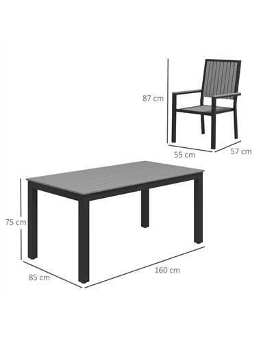 Outsunny 6 Seater Garden Dining Set with Stackable Chairs, Aluminium Frame, Rectangular Plastic Top, Garden Furniture Set, Outdo