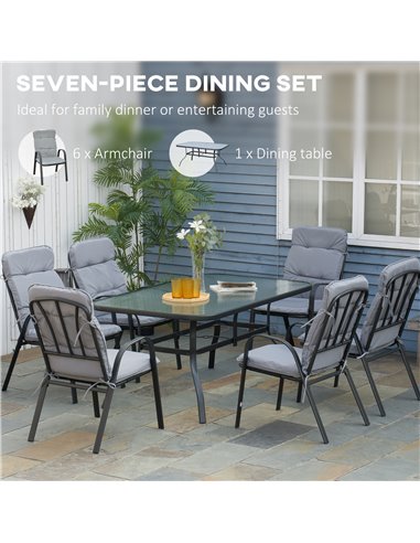 Outsunny 7 Pieces Garden Dining Set with Table and 6 Cushioned Armchairs, Black