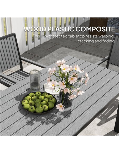 Outsunny 6 Seater Garden Dining Set with Stackable Chairs, Aluminium Frame, Rectangular Plastic Top, Garden Furniture Set, Outdo - pic 151230 | FastDaddyshop