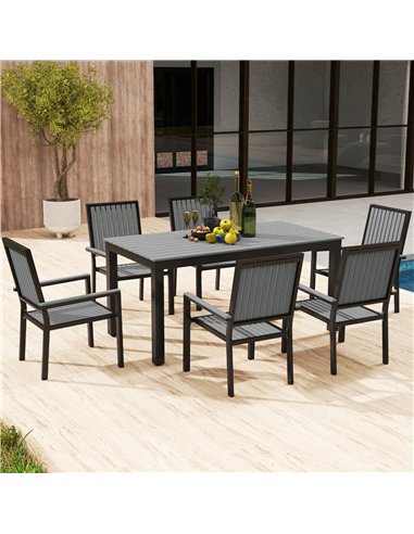 Outsunny 6 Seater Garden Dining Set with Stackable Chairs, Aluminium Frame, Rectangular Plastic Top, Garden Furniture Set, Outdo