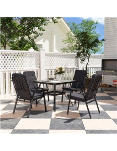 Outsunny 5 Pieces Outdoor Square Garden Dining Set w/ Tempered Glass Dining Table 4 Cushioned Armchairs, Umbrella Hole, Black 2