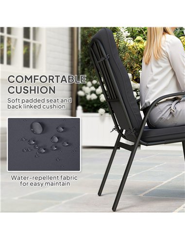 Outsunny 5 Pieces Outdoor Square Garden Dining Set w/ Tempered Glass Dining Table 4 Cushioned Armchairs, Umbrella Hole, Black