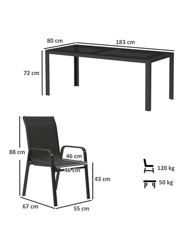 Outsunny 8 Seater Garden Dining Set with Stacking Chairs, Rectangular Tempered Glass Top, Garden Furniture Set, Outdoor Dining T