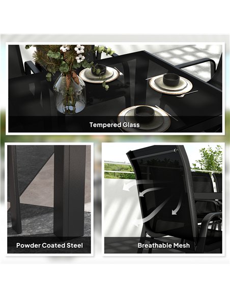 Outsunny 8 Seater Garden Dining Set with Stacking Chairs, Rectangular Tempered Glass Top, Garden Furniture Set, Outdoor Dining T - pic 151247 | FastDaddyshop