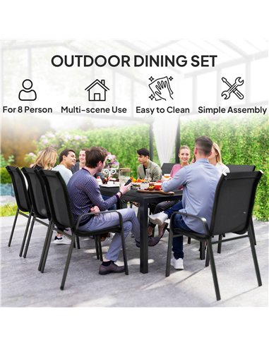 Outsunny 8 Seater Garden Dining Set with Stacking Chairs, Rectangular Tempered Glass Top, Garden Furniture Set, Outdoor Dining T