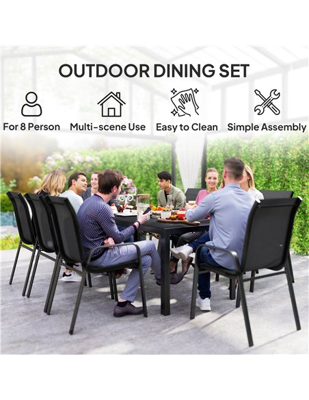 Outsunny 8 Seater Garden Dining Set with Stacking Chairs, Rectangular Tempered Glass Top, Garden Furniture Set, Outdoor Dining T - pic 151248 | FastDaddyshop