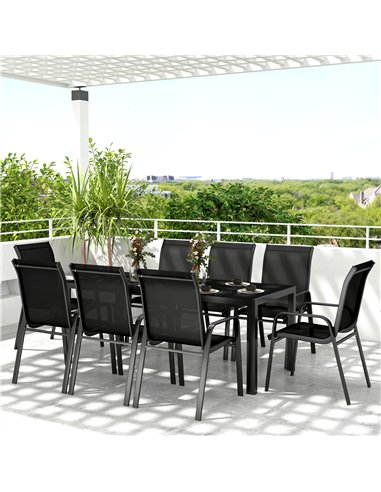 Outsunny 8 Seater Garden Dining Set with Stacking Chairs, Rectangular Tempered Glass Top, Garden Furniture Set, Outdoor Dining T