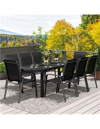 Outsunny 8 Seater Garden Dining Set with Stacking Chairs, Rectangular Tempered Glass Top, Garden Furniture Set, Outdoor Dining T