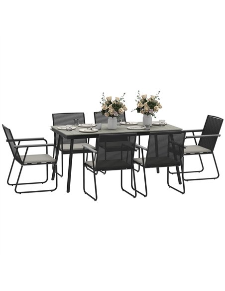 Outsunny 6 Seater Garden Dining Set with Soft Cushions, Rattan Backrest, Rectangular Plastic Top, Garden Furniture Set, Outdoor  - pic 151252 | FastDaddyshop