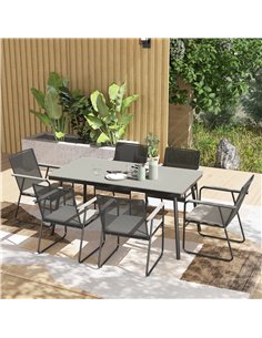 Outsunny 6 Seater Garden Dining Set with Soft Cushions, Rattan Backrest, Rectangular Plastic Top, Garden Furniture Set, Outdoor  2