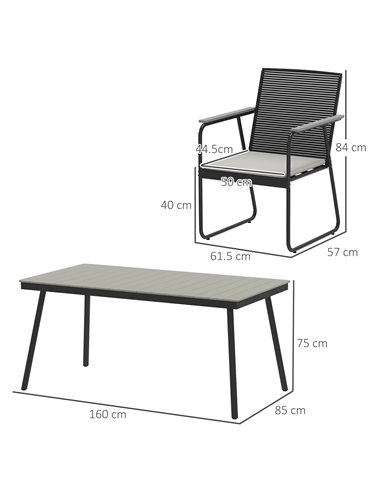 Outsunny 6 Seater Garden Dining Set with Soft Cushions, Rattan Backrest, Rectangular Plastic Top, Garden Furniture Set, Outdoor 