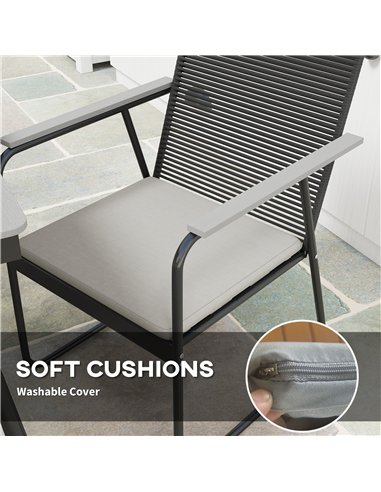 Outsunny 6 Seater Garden Dining Set with Soft Cushions, Rattan Backrest, Rectangular Plastic Top, Garden Furniture Set, Outdoor 