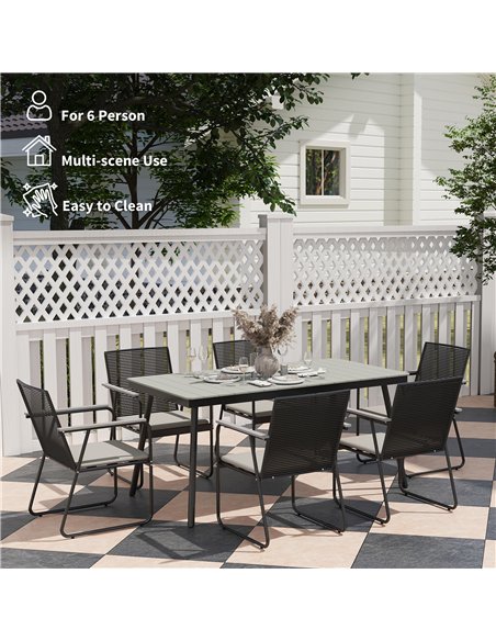 Outsunny 6 Seater Garden Dining Set with Soft Cushions, Rattan Backrest, Rectangular Plastic Top, Garden Furniture Set, Outdoor  - pic 151257 | FastDaddyshop