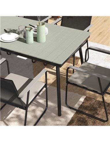 Outsunny 6 Seater Garden Dining Set with Soft Cushions, Rattan Backrest, Rectangular Plastic Top, Garden Furniture Set, Outdoor 