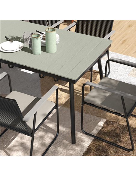Outsunny 6 Seater Garden Dining Set with Soft Cushions, Rattan Backrest, Rectangular Plastic Top, Garden Furniture Set, Outdoor  - pic 151258 | FastDaddyshop