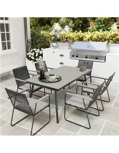 Outsunny 6 Seater Garden Dining Set with Soft Cushions, Rattan Backrest, Rectangular Plastic Top, Garden Furniture Set, Outdoor 