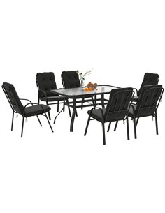 Outsunny Seven-Piece Garden Dining Set with Cushions - Black