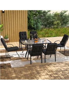 Outsunny Seven-Piece Garden Dining Set with Cushions - Black 2