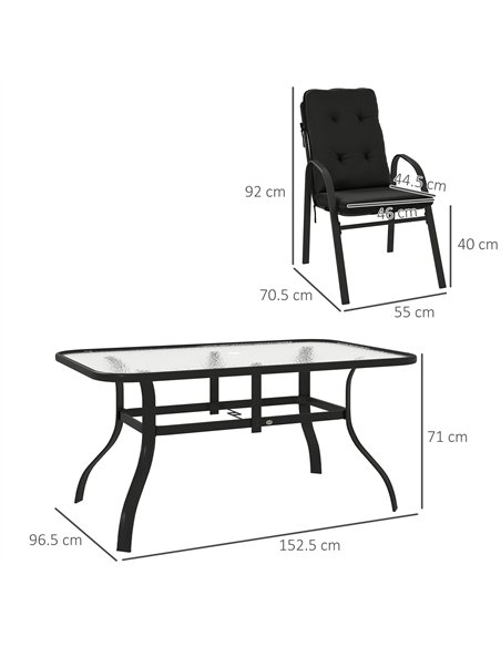 Outsunny Seven-Piece Garden Dining Set with Cushions - Black - pic 151263 | FastDaddyshop