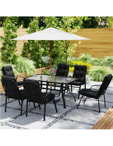Outsunny Seven-Piece Garden Dining Set with Cushions - Black