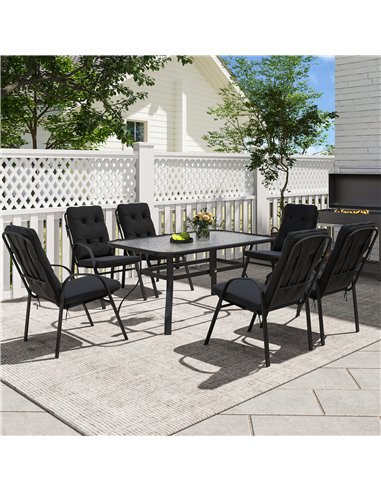 Outsunny Seven-Piece Garden Dining Set with Cushions - Black