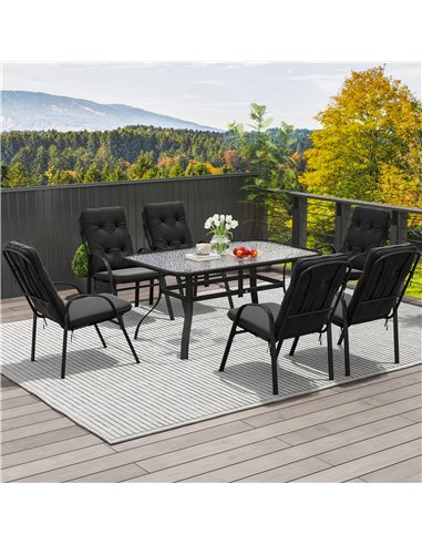 Outsunny Seven-Piece Garden Dining Set with Cushions - Black