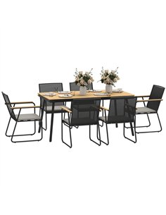 Outsunny 6 Seater Garden Dining Set with Soft Cushions, Rattan Backrest, Rectangular Plastic Top, Garden Furniture Set, Outdoor 