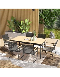 Outsunny 6 Seater Garden Dining Set with Soft Cushions, Rattan Backrest, Rectangular Plastic Top, Garden Furniture Set, Outdoor  2