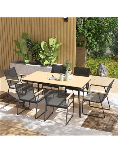 Outsunny 6 Seater Garden Dining Set with Soft Cushions, Rattan Backrest, Rectangular Plastic Top, Garden Furniture Set, Outdoor 