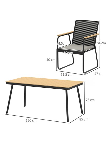 Outsunny 6 Seater Garden Dining Set with Soft Cushions, Rattan Backrest, Rectangular Plastic Top, Garden Furniture Set, Outdoor  - pic 151272 | FastDaddyshop