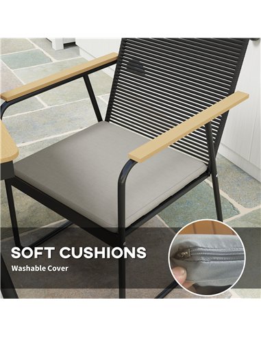 Outsunny 6 Seater Garden Dining Set with Soft Cushions, Rattan Backrest, Rectangular Plastic Top, Garden Furniture Set, Outdoor 