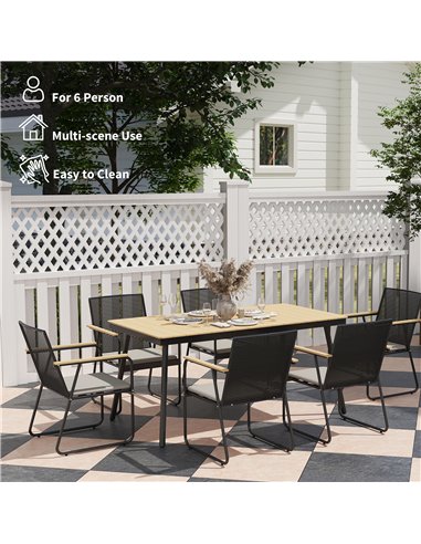 Outsunny 6 Seater Garden Dining Set with Soft Cushions, Rattan Backrest, Rectangular Plastic Top, Garden Furniture Set, Outdoor 