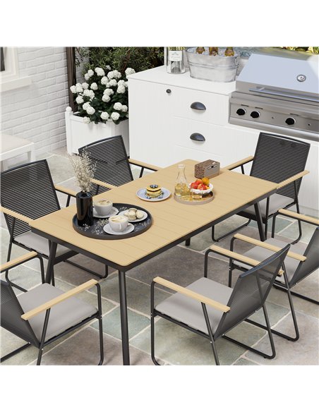 Outsunny 6 Seater Garden Dining Set with Soft Cushions, Rattan Backrest, Rectangular Plastic Top, Garden Furniture Set, Outdoor  - pic 151276 | FastDaddyshop