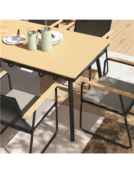 Outsunny 6 Seater Garden Dining Set with Soft Cushions, Rattan Backrest, Rectangular Plastic Top, Garden Furniture Set, Outdoor  - pic 151277 | FastDaddyshop