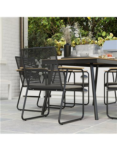 Outsunny 6 Seater Garden Dining Set with Soft Cushions, Rattan Backrest, Rectangular Plastic Top, Garden Furniture Set, Outdoor 