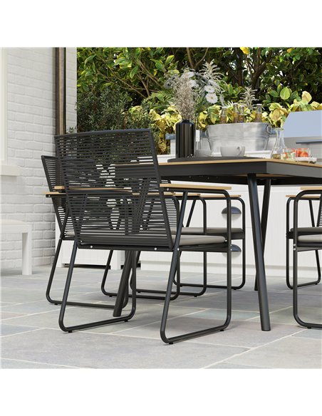 Outsunny 6 Seater Garden Dining Set with Soft Cushions, Rattan Backrest, Rectangular Plastic Top, Garden Furniture Set, Outdoor  - pic 151278 | FastDaddyshop