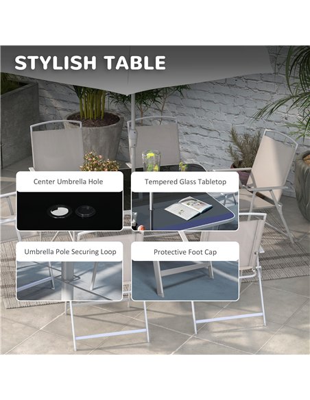 Outsunny Eight-Piece Garden Dining Set, with Chairs, Table and Parasol - Grey - pic 151282 | FastDaddyshop
