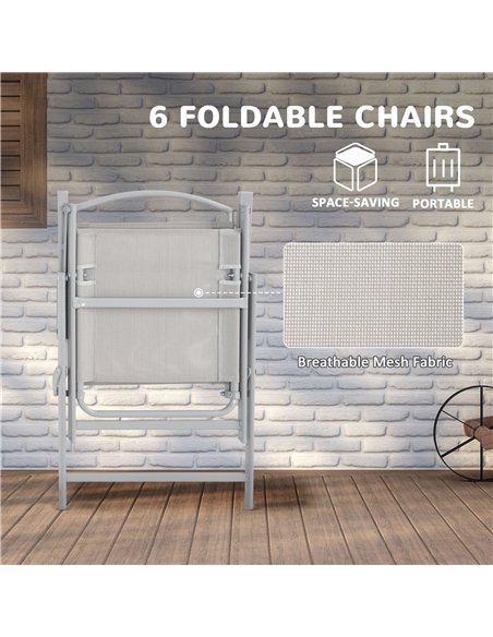 Outsunny Eight-Piece Garden Dining Set, with Chairs, Table and Parasol - Grey - pic 151283 | FastDaddyshop