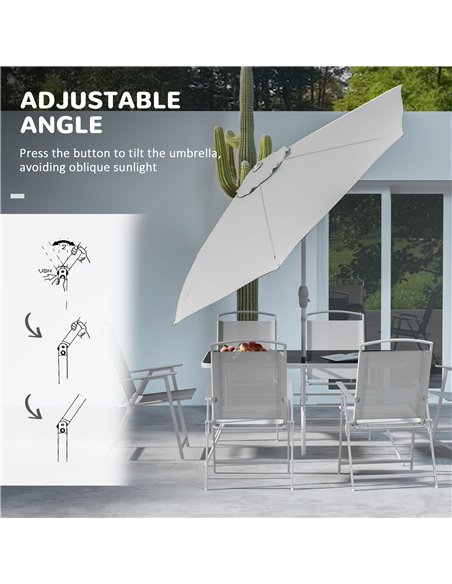 Outsunny Eight-Piece Garden Dining Set, with Chairs, Table and Parasol - Grey - pic 151284 | FastDaddyshop
