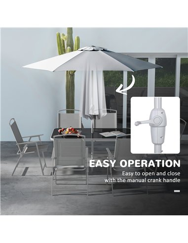 Outsunny Eight-Piece Garden Dining Set, with Chairs, Table and Parasol - Grey