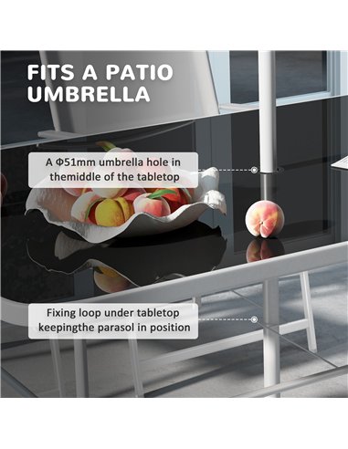 Outsunny Eight-Piece Garden Dining Set, with Chairs, Table and Parasol - Grey