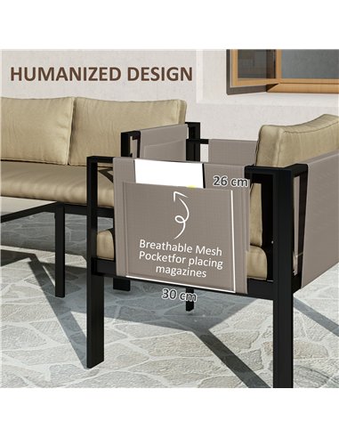 Outsunny 4 Piece Metal Garden Furniture Set with Tempered Glass Coffee Table, Texteline Pocket, Outdoor Set Loveseat Single Armc