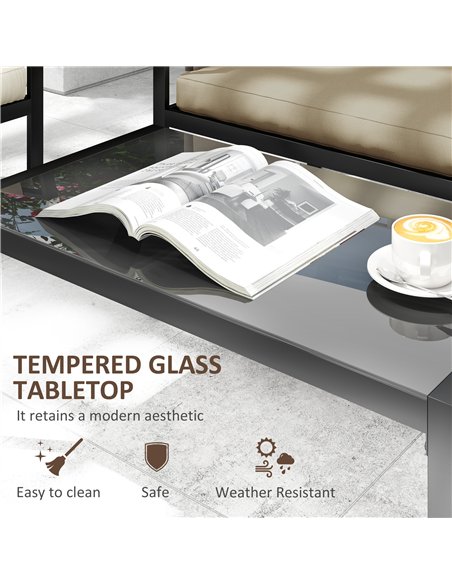 Outsunny 4 Piece Metal Garden Furniture Set with Tempered Glass Coffee Table, Texteline Pocket, Outdoor Set Loveseat Single Armc - pic 151292 | FastDaddyshop
