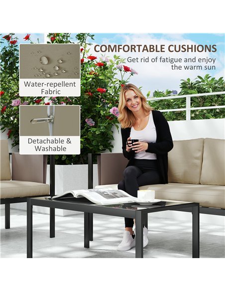 Outsunny 4 Piece Metal Garden Furniture Set with Tempered Glass Coffee Table, Texteline Pocket, Outdoor Set Loveseat Single Armc - pic 151293 | FastDaddyshop
