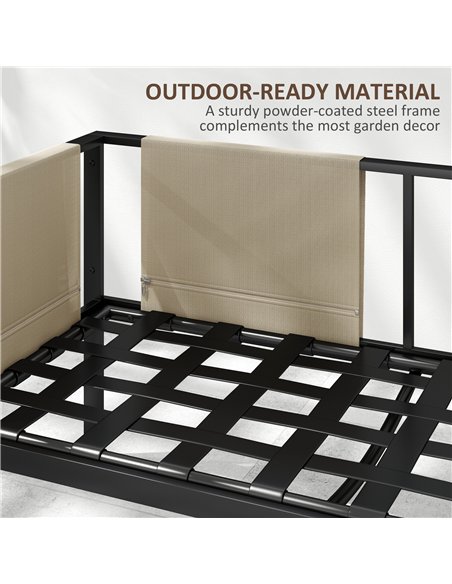 Outsunny 4 Piece Metal Garden Furniture Set with Tempered Glass Coffee Table, Texteline Pocket, Outdoor Set Loveseat Single Armc - pic 151294 | FastDaddyshop